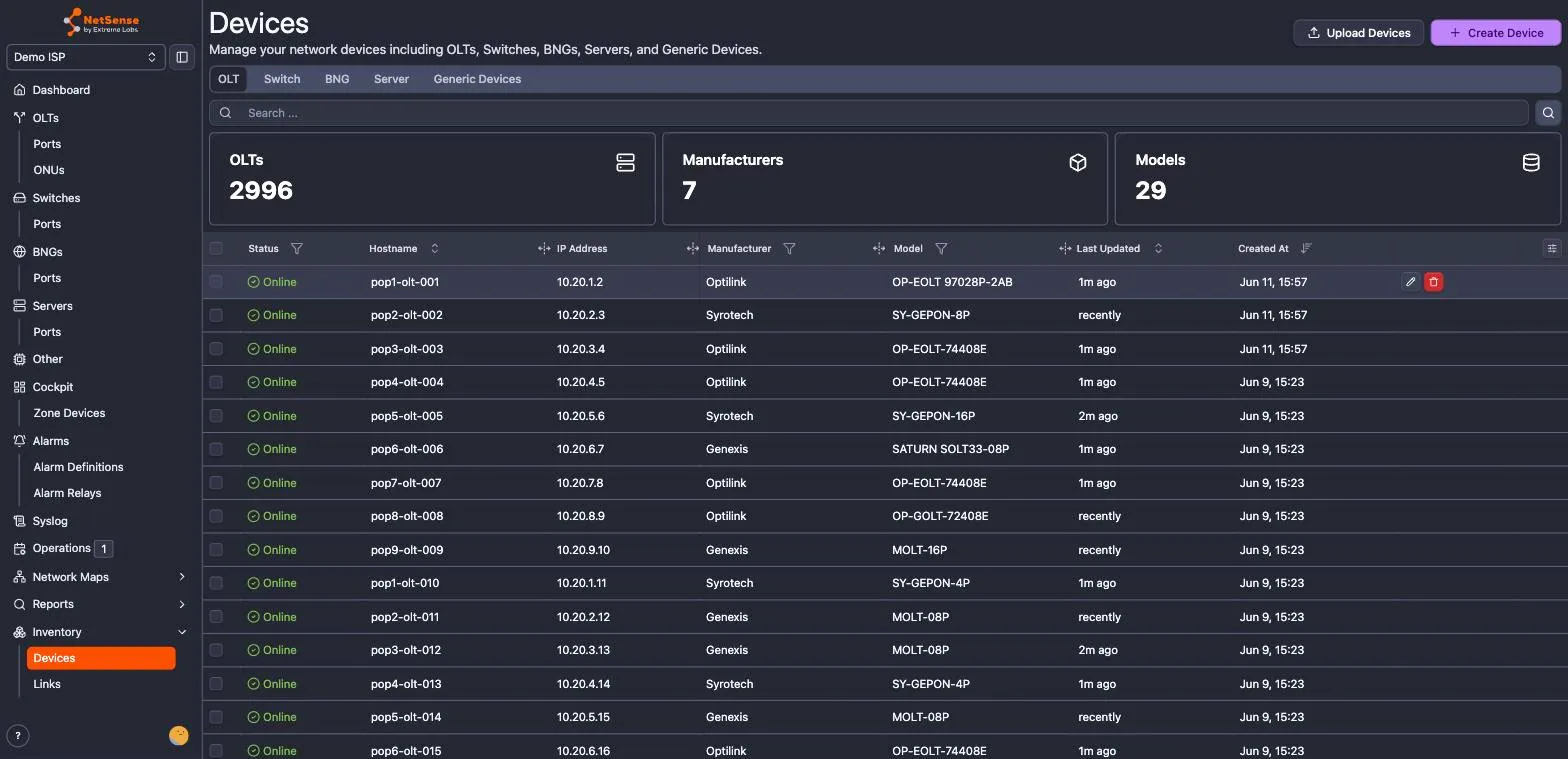 A device row in the inventory list with the edit (pencil) and delete (trash) actions revealed on hover